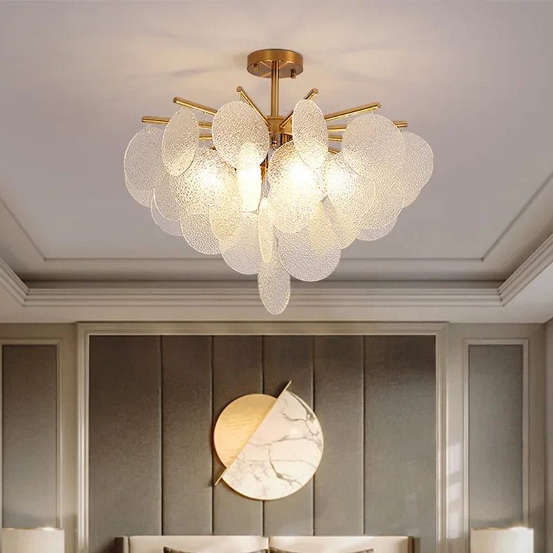 DecorBites™ ثريا زجاجية أنيقة: إضاءة كريستالية فاخرة على الطراز الفرنسي، ديكور رومانسي لغرفة النوم وغرفة المعيشة