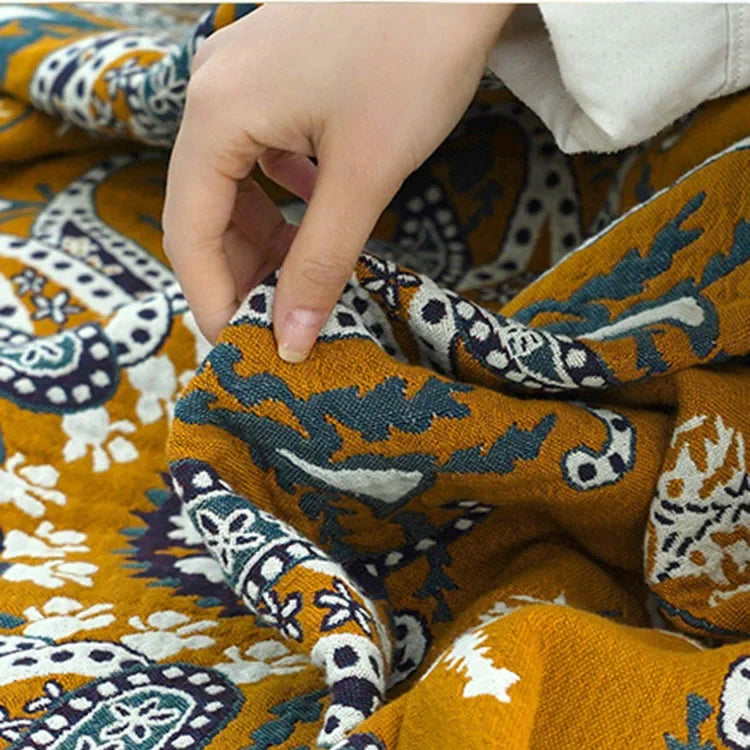 DecorBites™ Ethnic Cotton Blanket & Throw - Breathable Gauze Summer Quilt - Boho Decor Bedspread