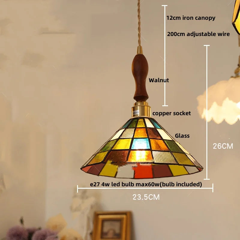 DecorBites™ Cube LED Pendant Lamp Walnut Wood Glass Hanging Lights for Restaurant and Bedroom