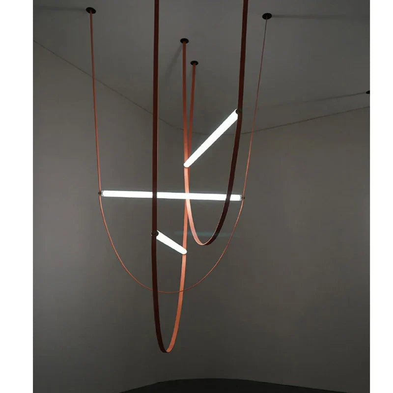 DecorBites™ Leather Belt Chandelier: Modern Glass Tube Designer Lighting for Home, Restaurant & Villa