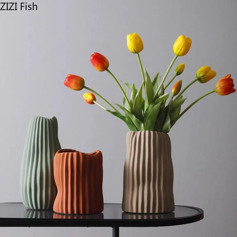 DecorBites™ Irregular Ceramic Vase for Modern Floral Arrangement & Room Decor