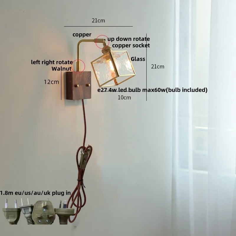 DecorBites™ Brass LED Wall Lights Modern Stair Light Fixture Blue Glass Bedside Lamp