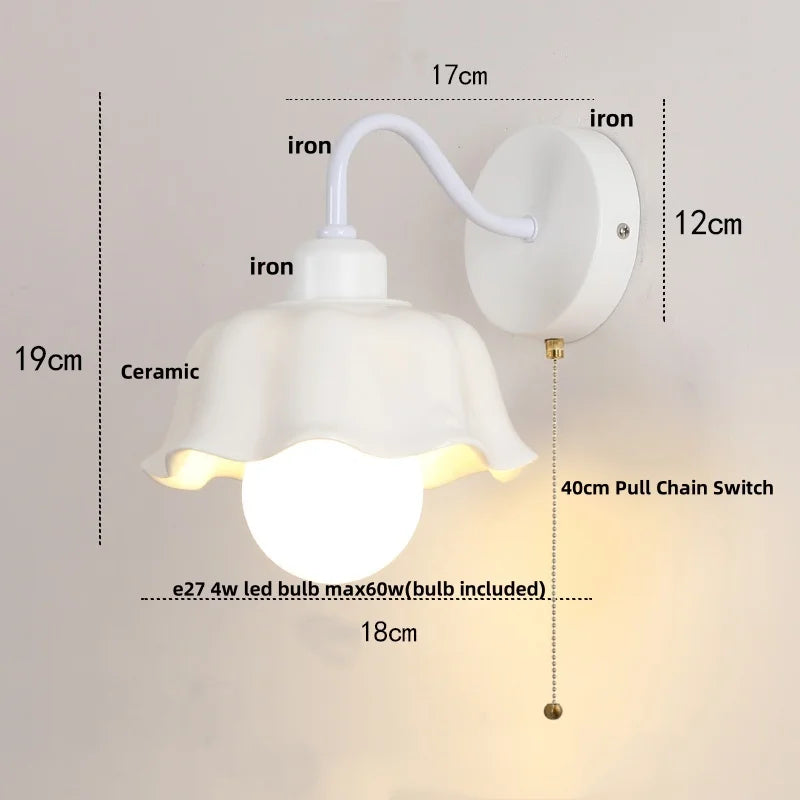 DecorBites™ Glass Iron LED Wall Sconce Pull Chain Switch White Stair Light