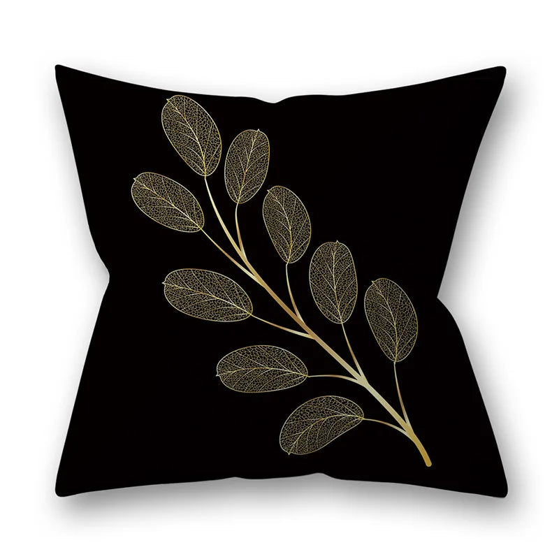45x45cm Golden Leaves Pillow Cases by DecorBites™ - Nordic Ins Black Sofa Decor