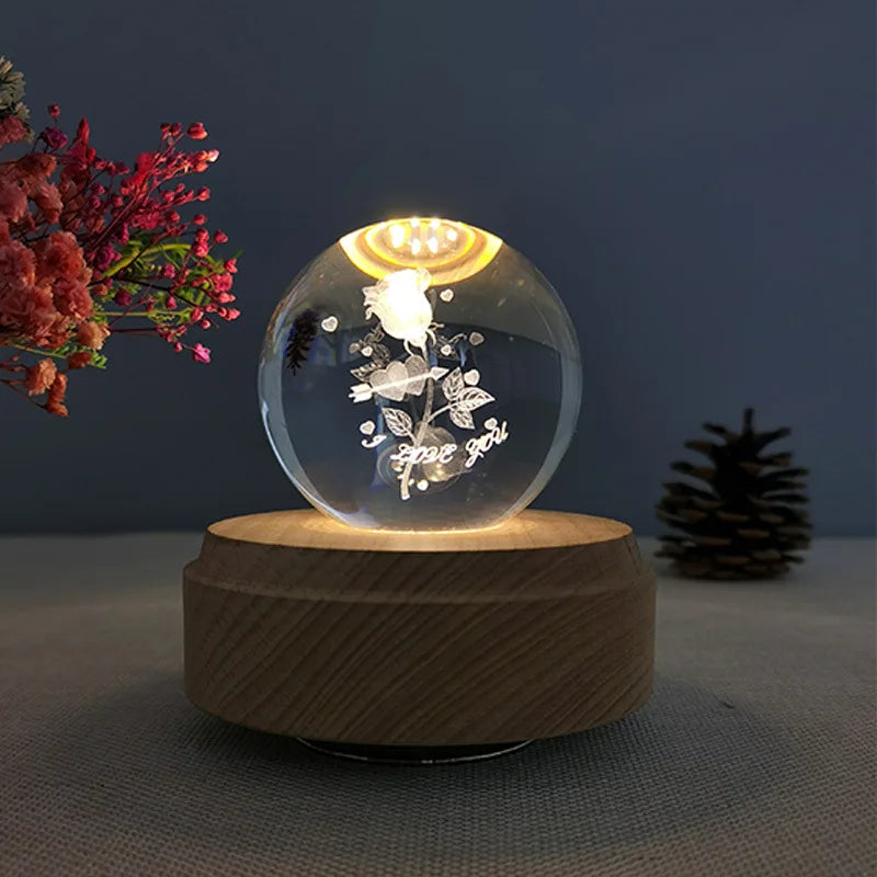 DecorBites™ Crystal Ball Music Box: Rotating Light Projection, Birthday & Valentine's Day Gift