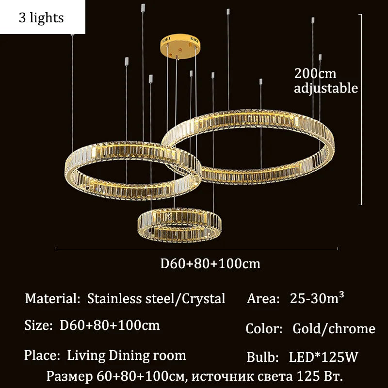 Modern Crystal Ring Pendant Chandelier In Gold Or Silver