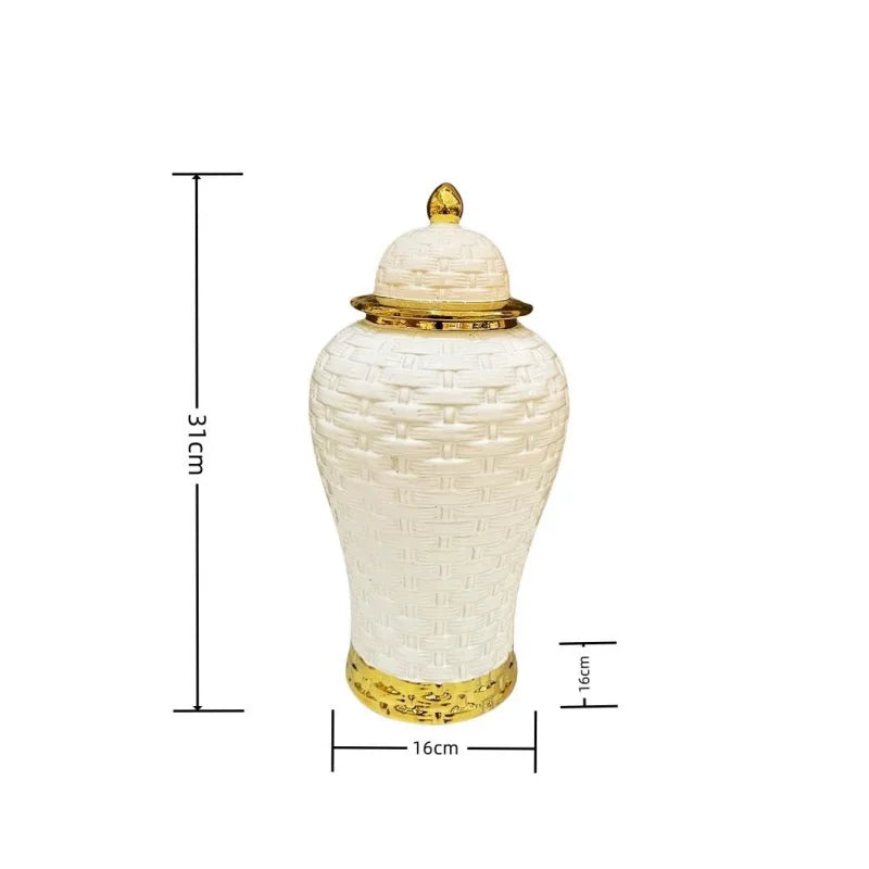 جرة شطرنج سيراميك مزهرية ورد ذهبية بنمط النسيج من DecorBites™ اكسسوارات تزيين المنزل