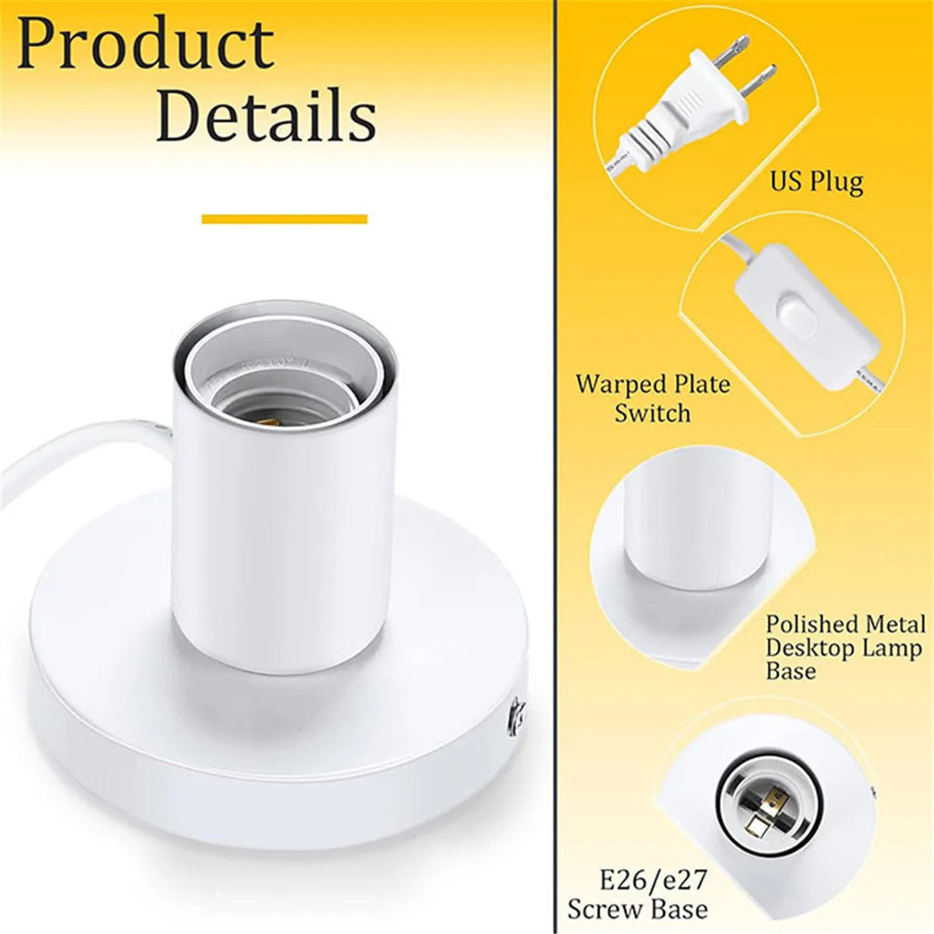 DecorBites™ Industrial White Table Lamp Base with Small Polished Metal Sockets and E26 Holder