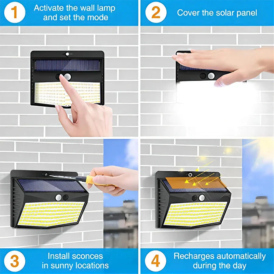 DecorBites™ 138 LED Solar Wall Lamp Security Motion Sensor 3 Modes Fence Yard Deck