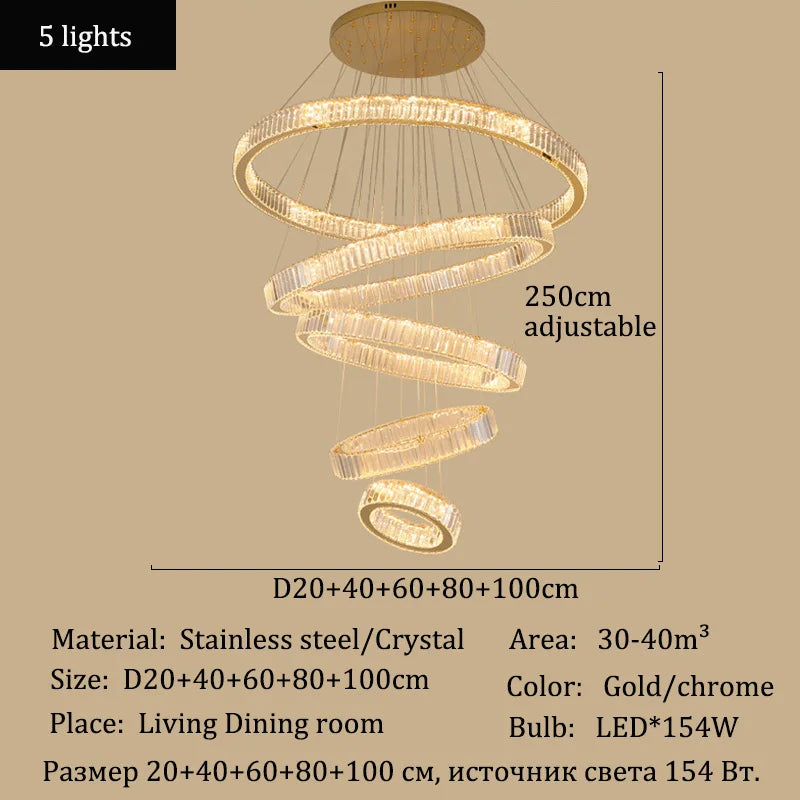 Modern Crystal Ring Pendant Chandelier In Gold Or Silver