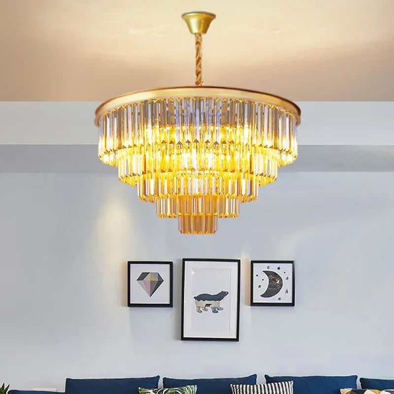 DecorBites™ Crystal Gold Chandelier: Modern Living Room Bedroom Decor Lighting