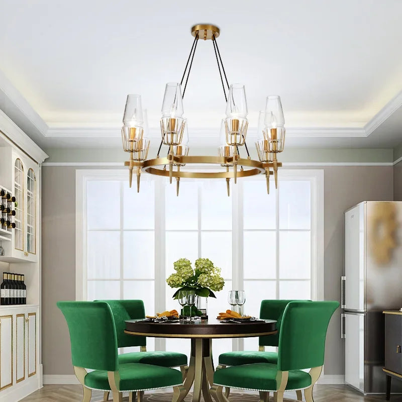 DecorBites™ Gold Lustre Glass Chandelier: Modern Luxury Pendant for Living, Dining, Bedroom