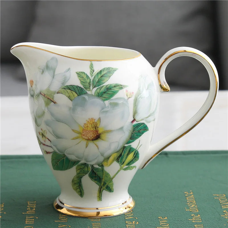 طقم فنجان وصحن سيراميك Green Flowers من DecorBites™ للقهوة والشاي والعصير والمزيد