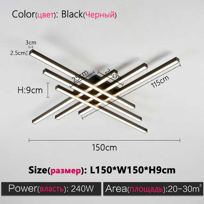 DecorBites™ Black Chandelier LED Ceiling Lamp: Nordic Minimalist Square Living Room & Bedroom Lights