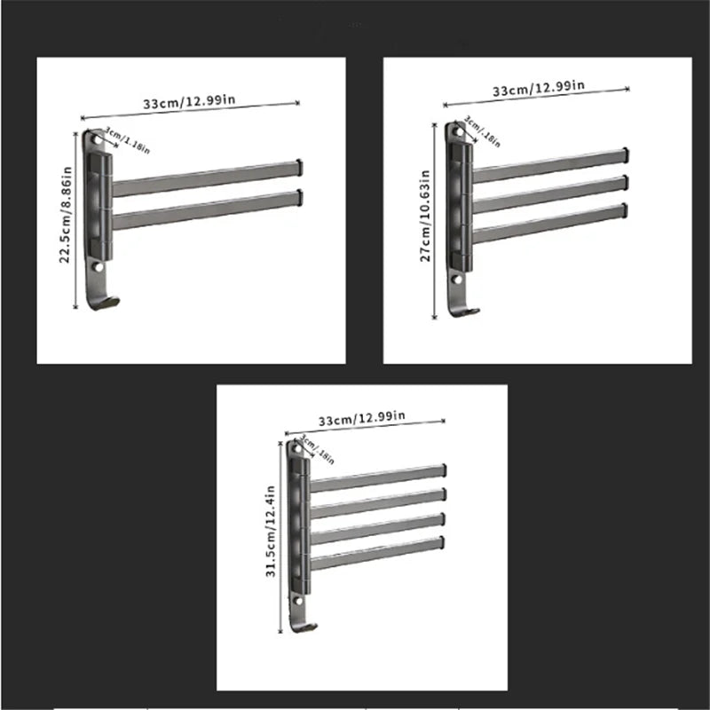 DecorBites™ Gray Aluminum Swivel Towel Hanger: Wall Mounted Folding Bathroom Towel Bar