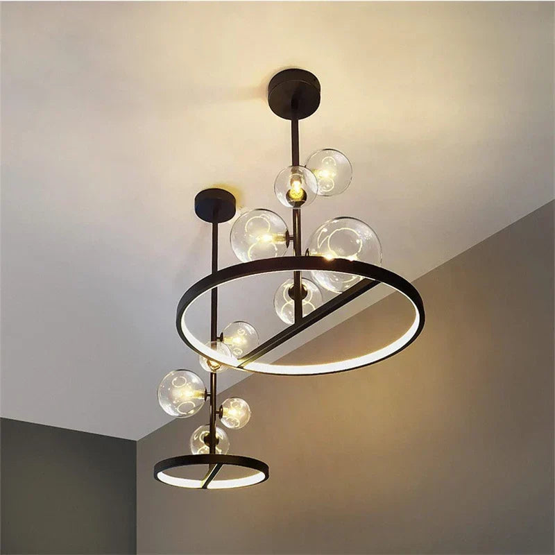 DecorBites™ Glass Ball LED Chandelier: Modern Long Pendant Lighting for Living Room and Shop