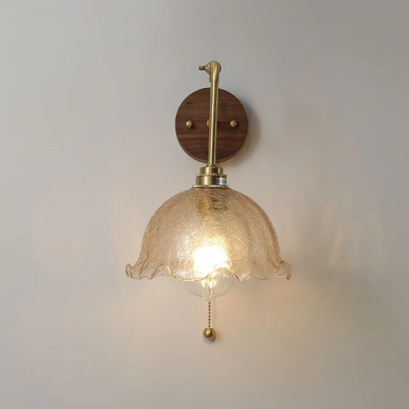 DecorBites™ LED Wall Lights Pull Chain Switch Bedside Lamp Amber Glass Modern Stair Light Fixtures