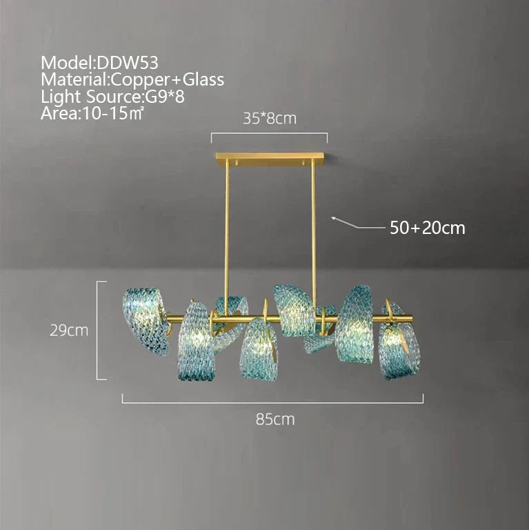 DecorBites™ ثريا سقف نحاسية على شكل ورقة شجر طاووس زرقاء بتصميم آرت ديكو بتقنية LED لغرفة المعيشة