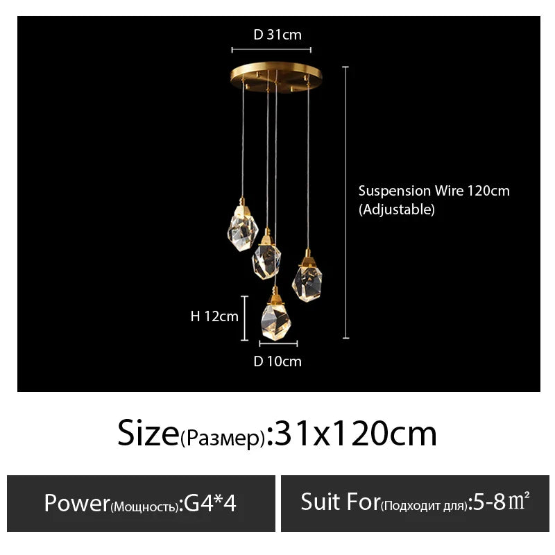 DecorBites™ Diamond Crystal Chandelier Staircase LED Large Living Room Hall Lighting