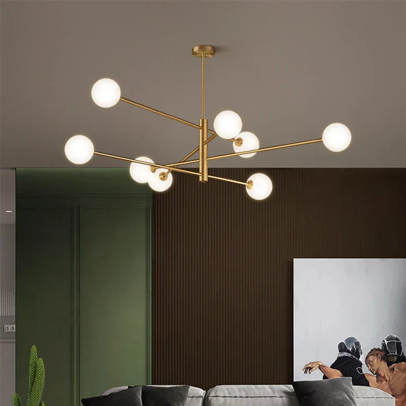 DecorBites™ Glass Brass Chandelier Modern Pendant Light for Home Living Room Restaurant Bedroom