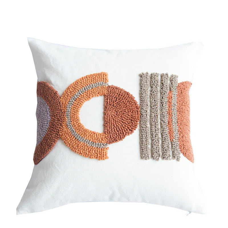 Housse de coussin DecorBites™ demi-cercle en toile de coton tuftée brodée - Moderne et élégante