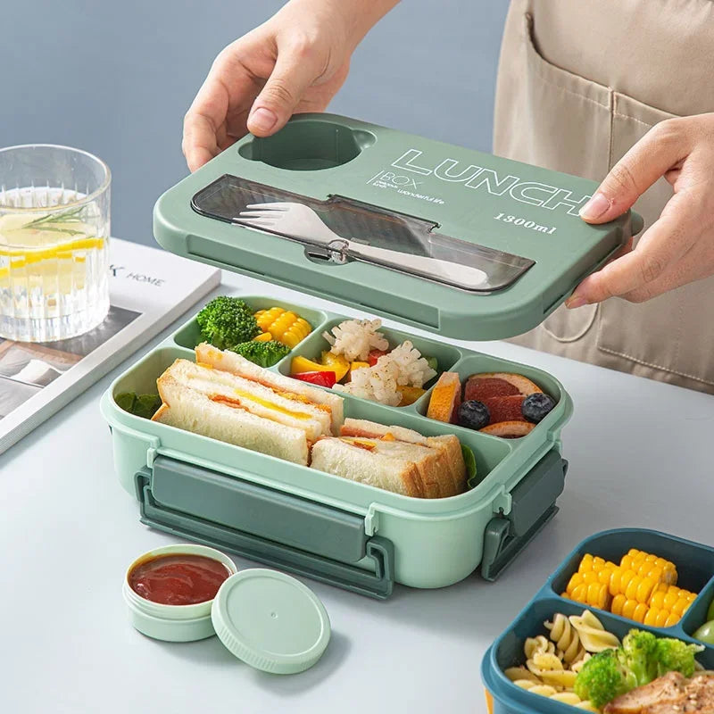 DecorBites™ Kids' 1300ML Lunch Box Set with Utensils – Microwave Safe Bento Container