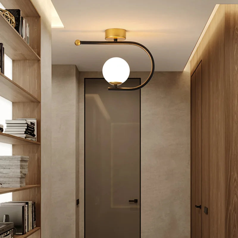 DecorBites™ مصباح سقف LED زجاجي ذهبي، ديكور منزلي بسيط لغرفة المعيشة وغرفة النوم