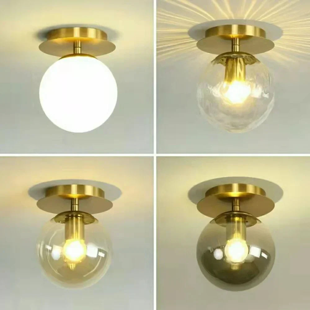 مصباح سقف زجاجي كروي ذهبي ™DecorBites: أضواء غرفة معيشة نورديك عصرية لديكور اللوفت
