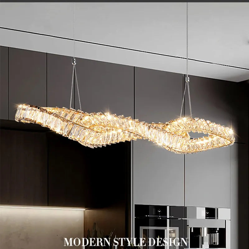 DecorBites™ Gold Metal Crystal Pendant Light Luxury Dimmable LED Hanging Lamp