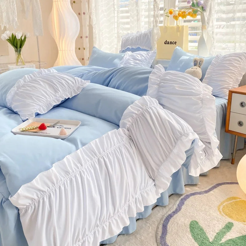 طقم مفروشات من القطن السادة بتطريز دانتيل DecorBites™ - مقاسات كوين/كينغ/مزدوج/فردي