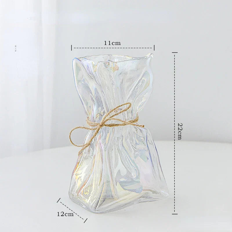 DecorBites™ مزهرية زجاجية شفافة مطوية بشكل غير منتظم، زينة يدوية، مزهريات زهور مائية