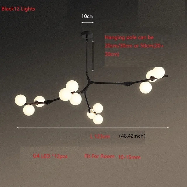DecorBites™ Glass Balls Tree Branches Chandelier, Nordic LED Ceiling Light