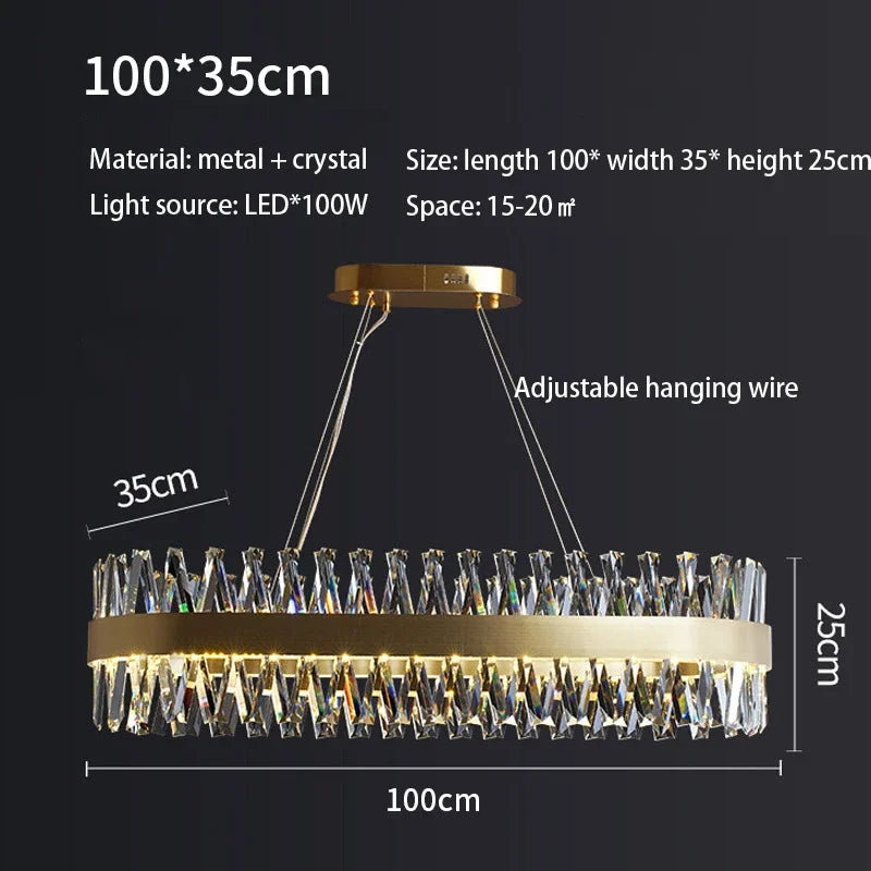 DecorBites™ Brushed Gold Rings Crystal Chandelier Ceiling Lamp