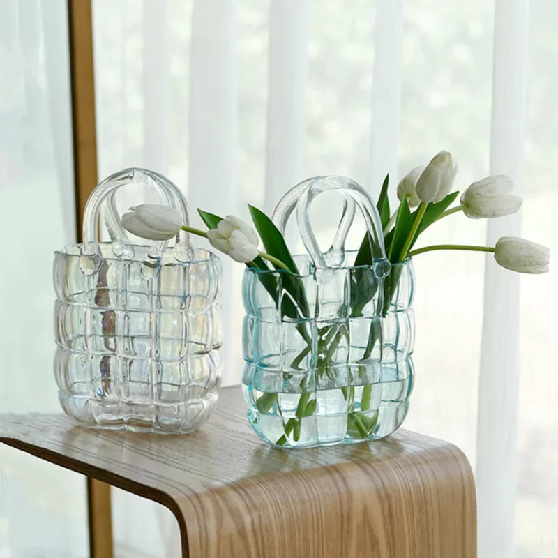 DecorBites™ مزهرية تررم زجاجية شفافة بشكل حقيبة يد لتزيين غرفة المعيشة