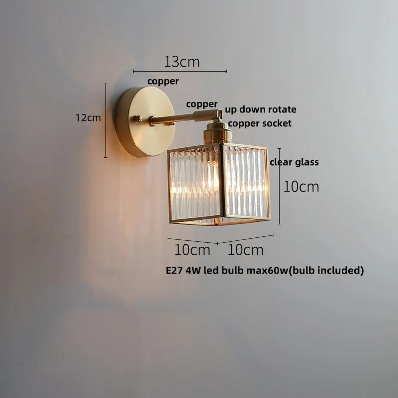 DecorBites™ مصباح حائط LED على الطراز الياباني مع مفتاح سحب زجاجي شفاف ومصباح بجانب السرير