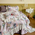 DecorBites™ French Flowers Lace Ruffles Princess Bedding Set with 1000TC Egyptian Cotton