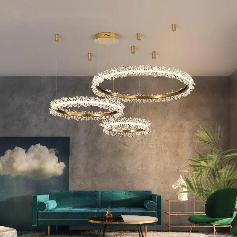 DecorBites™ Crystal Gold Ring LED Chandelier for Home Decoration Luxurious Living Room Dining Bedroom
