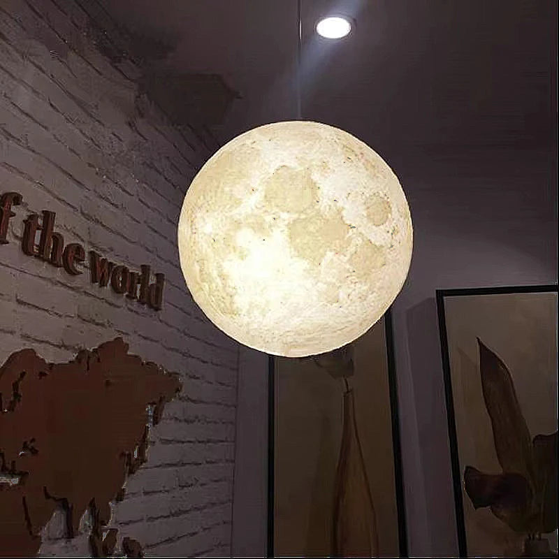 3D-Printed Moon Pendant Light in White Polymer