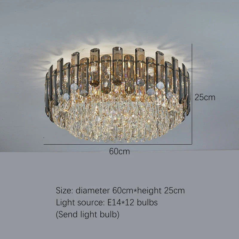 DecorBites™ Lustre en cristal doré pour salon, luminaire de luxe