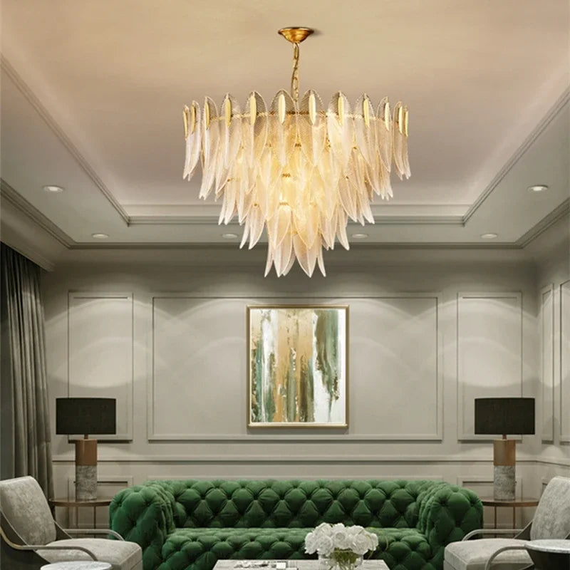 ثريا زجاجية بتصميم أوراق شجر DecorBites™ - مصباح تعليق فاخر بتصميم نورديك