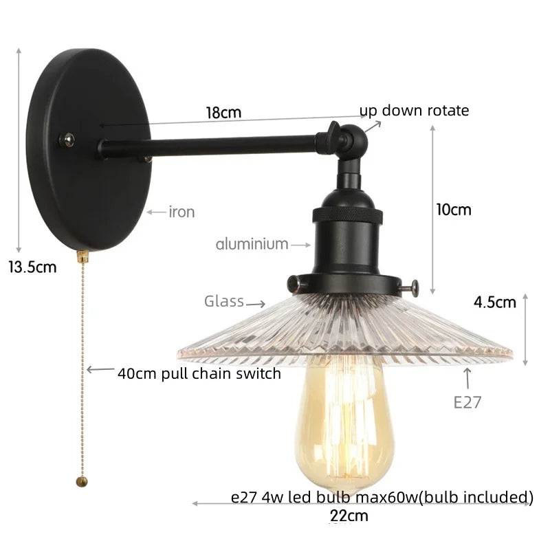 مصابيح حائط LED صناعية لوفت من DecorBites™ لغرفة النوم، مصباح درج بقابس