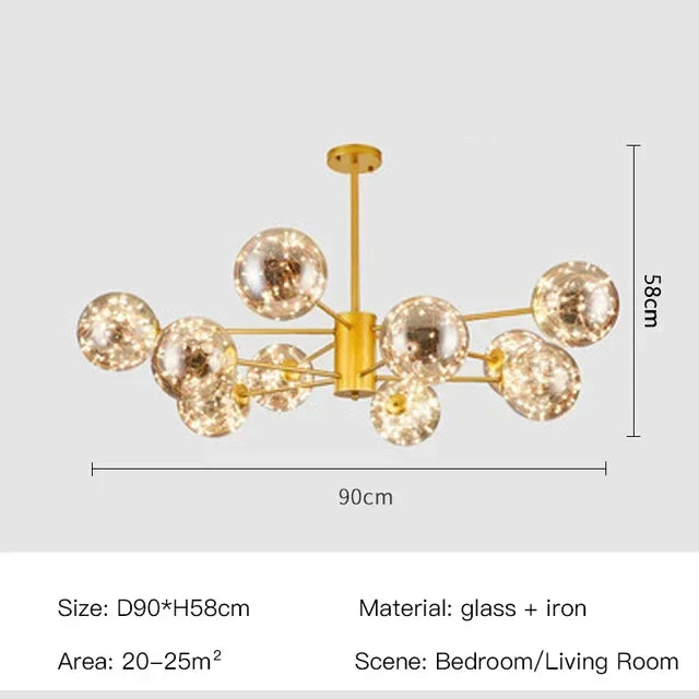 DecorBites™ Black Glass Ball LED Chandelier for Living Room, Bedroom - Dimmable Nordic Luxury Fixture