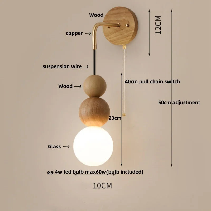 DecorBites™ Adjustable LED Wall Light White Glass Walnut Wood Bar Living Room Mirror Lamp