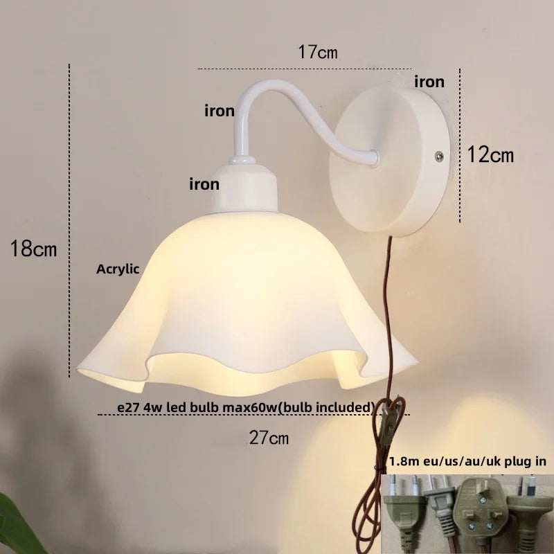 DecorBites™ Glass Iron LED Wall Sconce Pull Chain Switch White Stair Light