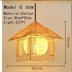 Handwoven Rattan Bamboo Pendant Light in Black