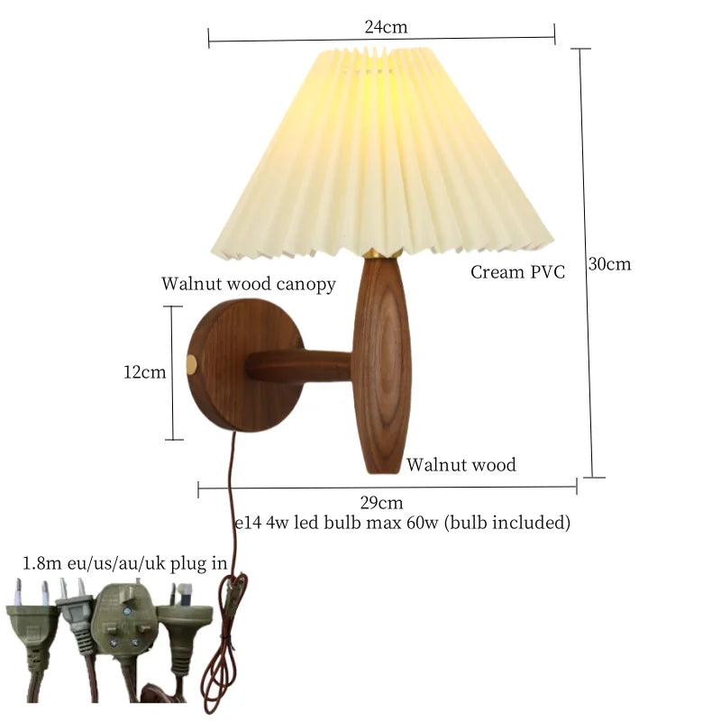 DecorBites™ Cream PVC LED Wall Lamps Japanese Walnut Wood Applique Murale