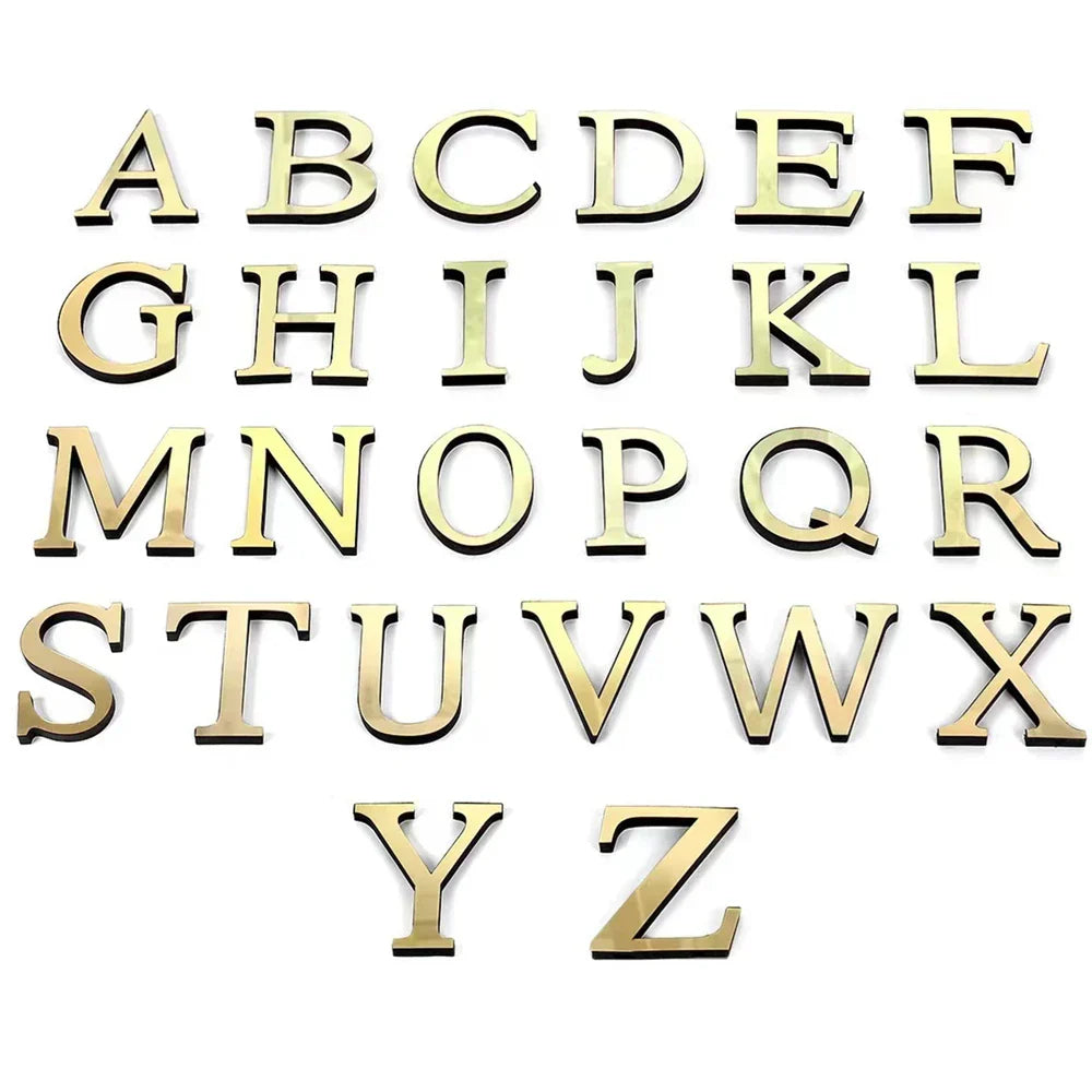 DecorBites™ 20cm Gold/Silver 3D Mirror Letters Wall Stickers For Home Decor