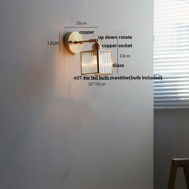 DecorBites™ Clear Glass LED Wall Sconce Pull Chain Switch Modern Bathroom Mirror Light