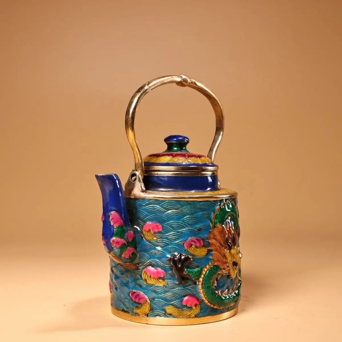 DecorBites™ Dragon Cloisonné Enamel Pan: Hand-painted and Gilded Copper, Chinese Style