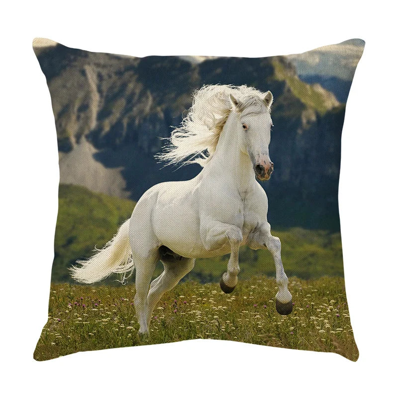 DecorBites™ Galloping Horse Pillowcase: Wild Horse Print Linen Cushion Cover for Home Decoration